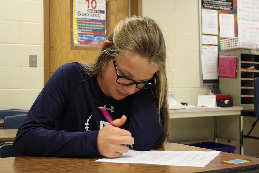 Freshman Kaylin Kline studies on March 8. 