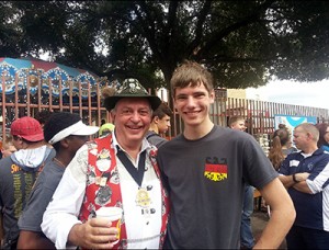 Junior Bradley Wersterfer, 2nd place Prose Memory winner, poses with the past president of Wurstfest, a German convention in New Braunfels, on Jan. 11.
