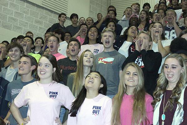 Junior class members compete in the spirit contest.
