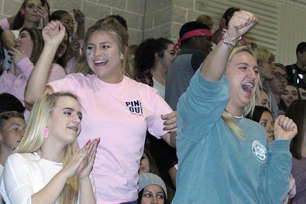 Seniors celebrate winning the spirit stick.