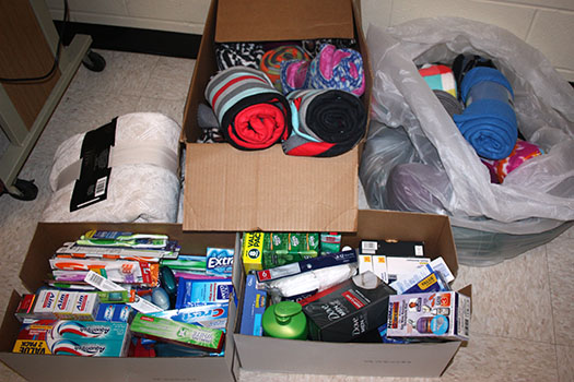 FACS collects toiletries in Mrs. Niles's classroom for the homeless drive. 