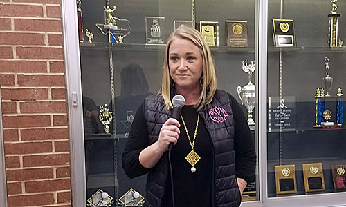 Courtney Patton answers questions about her new job as the school's volleyball coach and athletic director.