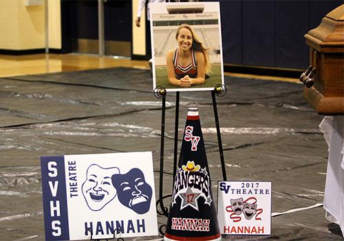 Casket presentation showing Hannah's accomplishments.