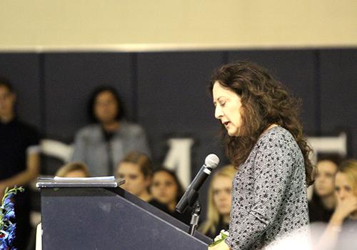 Kathy Presley reads her daughter's eulogy during the mock memorial.