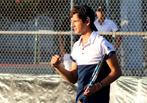Nico Dominguez celebrates an excellent play during practice in October.