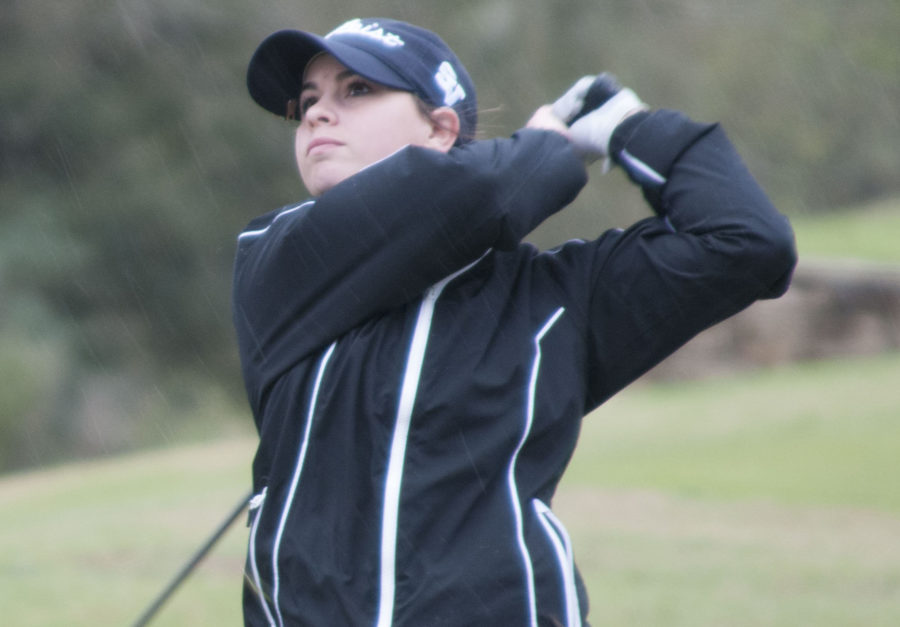 Junior Karlee Nichols takes a stroke on the fairway in the AM Consolidated Lady Tiger invitational. The team finished 5th in the tournament on March 5.