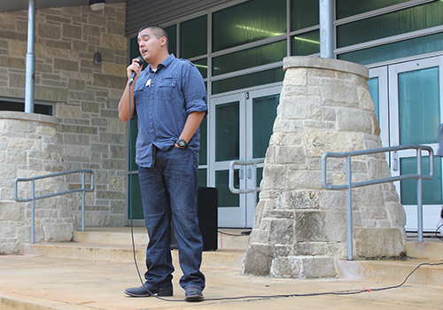 Jaime Rodriguez leads one of the prayers at see you at the poles. 