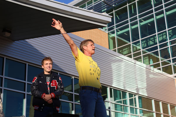 Jacob Riggs and Coach Lisa Daigle at See You at the Pole last year. 