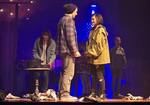Hunter Pittman as Romeo and Kaylee Underwood as Juliet see each other for the first time during the feast hosted by the Capulets. 