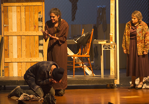 Hunter Pittman as Romeo fears of life with out Juilet while Giselle Kowalski as Friar Lawrence and Trinity Brown as the Nurse try to console him.
