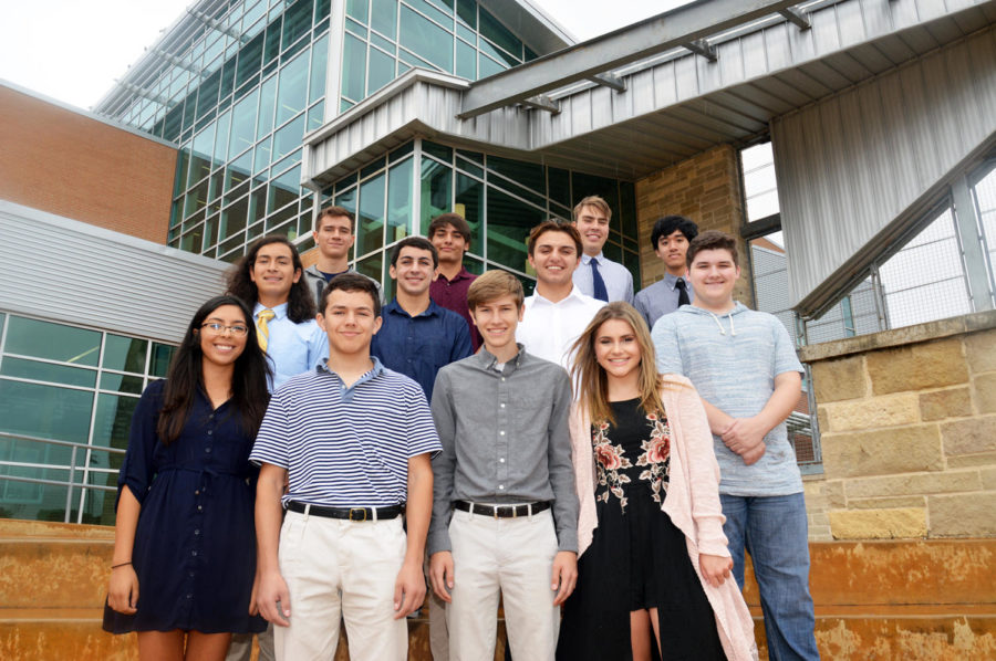 National Merit Commended Scholars and National Hispanic Recognized students stand in front of the main entrance of SV. Before the football game on Oct. 20, the students had a dinner where they were recognized.