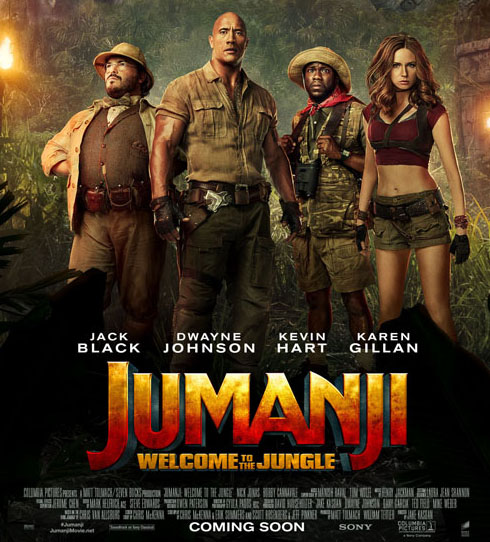 "Jumanji: Welcome to the Jungle" stars actors Dwayne Johnson, Kevin Hart, Karen Gillian, and Jack Black.
