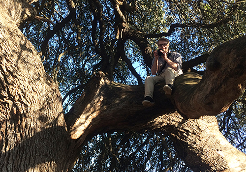 Chase Hoffman hanging out on Feb. 25 to try and find a good angle for a photo.