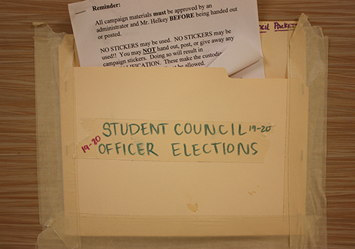The class officer applications outside of Mr. Helkey's room