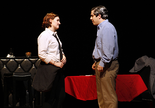 Seniors Lindsey Curtis and Eleftherios Synodinos reunited after a confrontation in the previous scene in a bar in London.