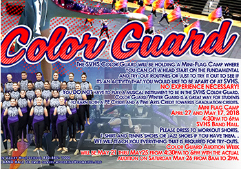 Color Guard will hold flag camps preparing for tryouts Friday, April 27. and Thursday, May 17.