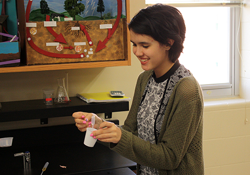 Sophomore Skylar Hoover laughs as the results she got form her chemistry lab were not what she was expecting on May 8.