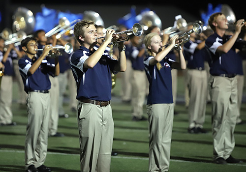 During a halftime performance. sophomore Matthew Middlebrooks and the rest of the band present "Xperiment 78070."