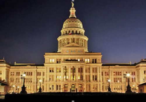 The Capitol building in Austin, Texas lights up the night.