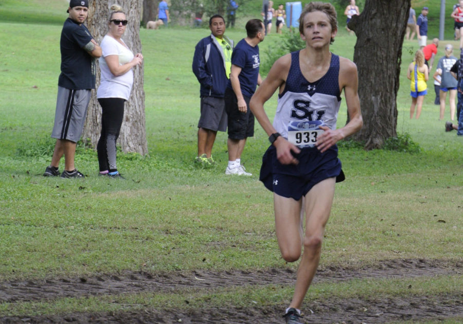 Senior Mason Garner keeps his pace in his second place finish in the district meet.