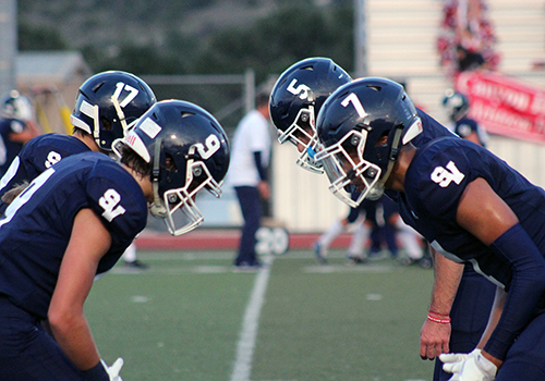Ready for action, freshman Kasen Wells, senior Nicholas Kuykendall, senior Wyatt Doss, junior Draylund Radebaugh and their team take on the East Central Hornets on the road tonight at 7:30 p.m.