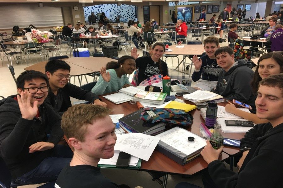 Competitors wait for next event in New Braunfels High School cafeteria Saturday, Feb. 23. 