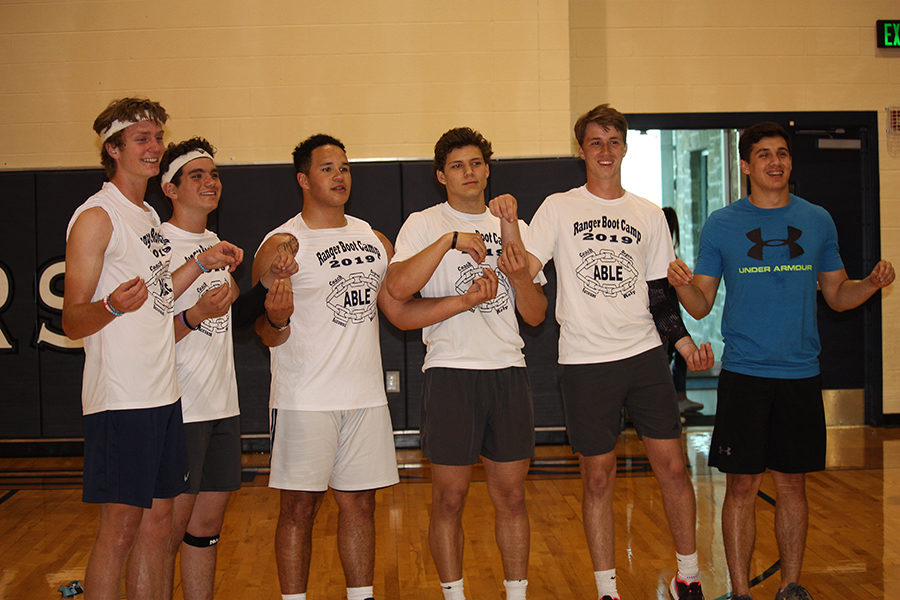 Eric Titzman, Jack Berry, Trey Witcher, James Dearduff, Luke Gombert and Tom Zeug represent the student body during the game.