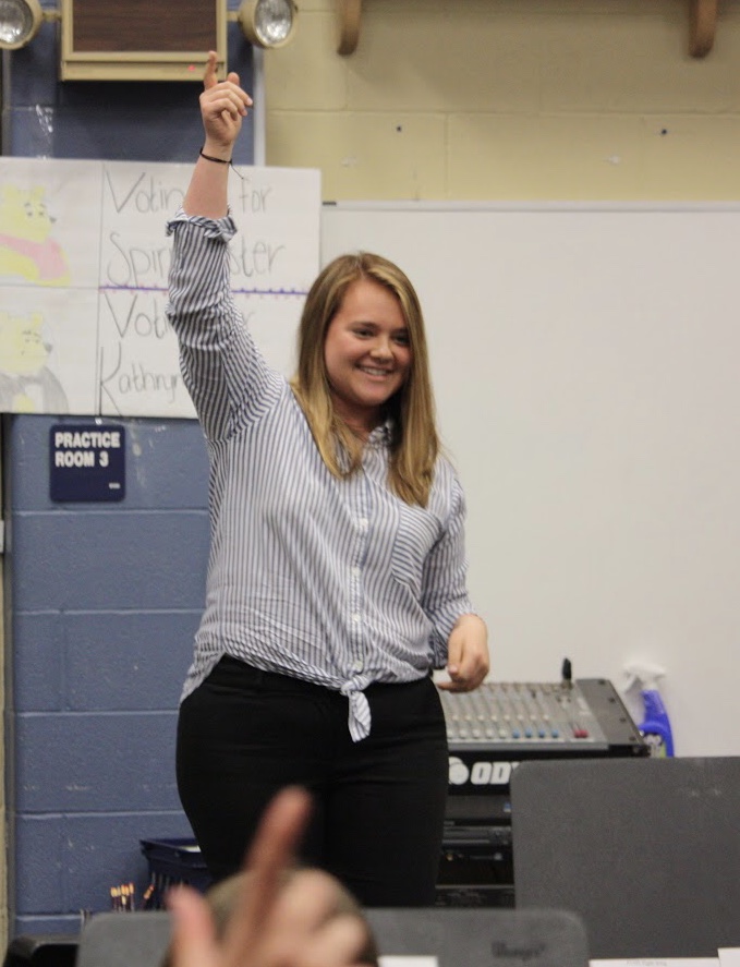 Junior percussionist Nicole Gomez gets her gun up high at the end of her audition.