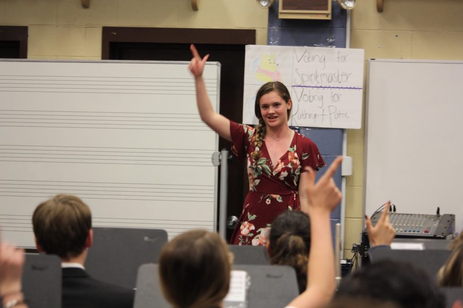 Sophomore percussionist Hadley Thomas concludes her audition with Ranger pride.