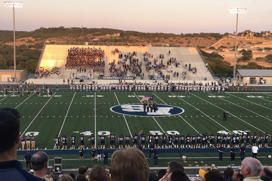 The Ranger Band performs the National Anthem prior to Friday night's 43-15 win over Pflugerville Hendrickson.