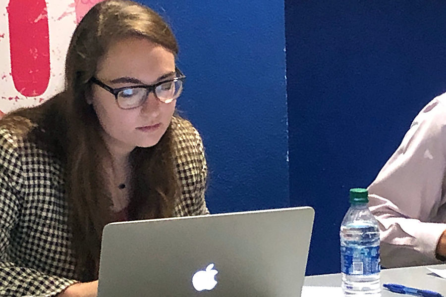 Senior Maddie Aguilar prepares for her second debate of the season at Douglas McArthur High School.