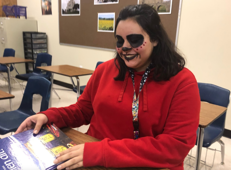 As sophomore Courtney Medrano sits in first period French, she shows off her Disney-Day wear for Spirit Week.