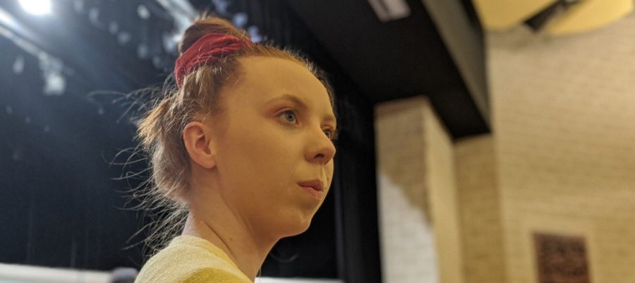 During rehearsal for 'Clybourne Park,' junior Brenna Collins plays Bev in the first part and Lindsey in the second part.