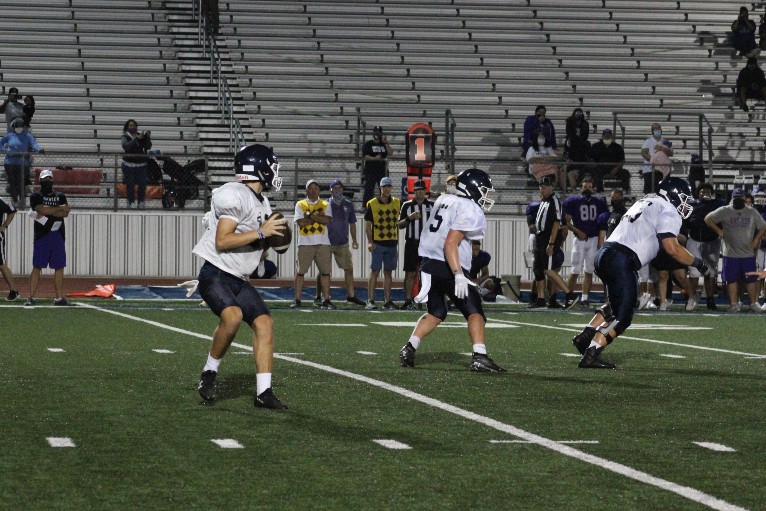Jakob Cernohous drops back during a preseason scrimmage. Cernohous played well in relief of the injured Jalen Nutt.