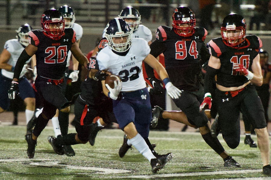 Travis McCracken totes the rock against Wagner. McCracken ran for 50 yards this week in relief of injured starter Gabe Hoskins.