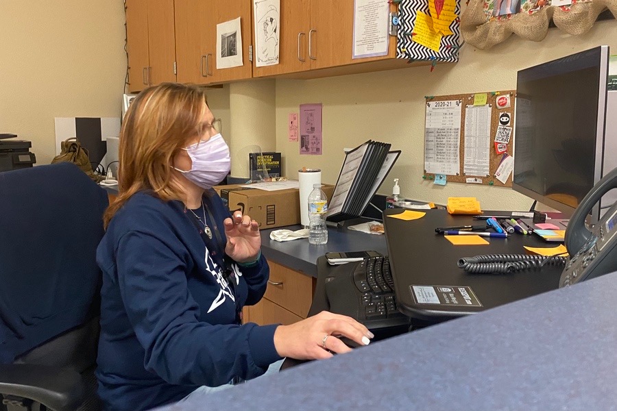Both school nurses, Natalie Kuhn and Cheryl Sims (pictured), tackle COVID-19-related concerns.