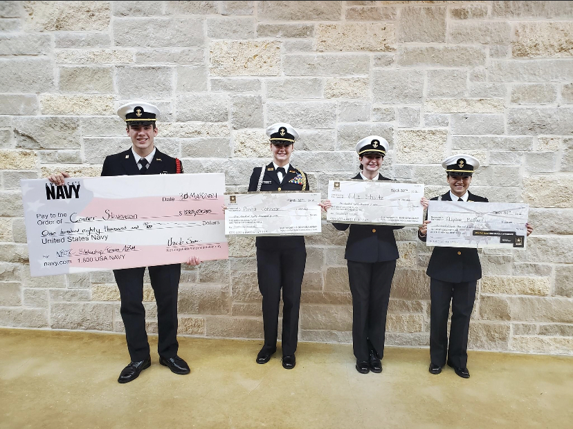 Conner Stevenson, Anna Johnson, Julie Schultz, and Alyssa Meffert receive ROTC scholarships. 