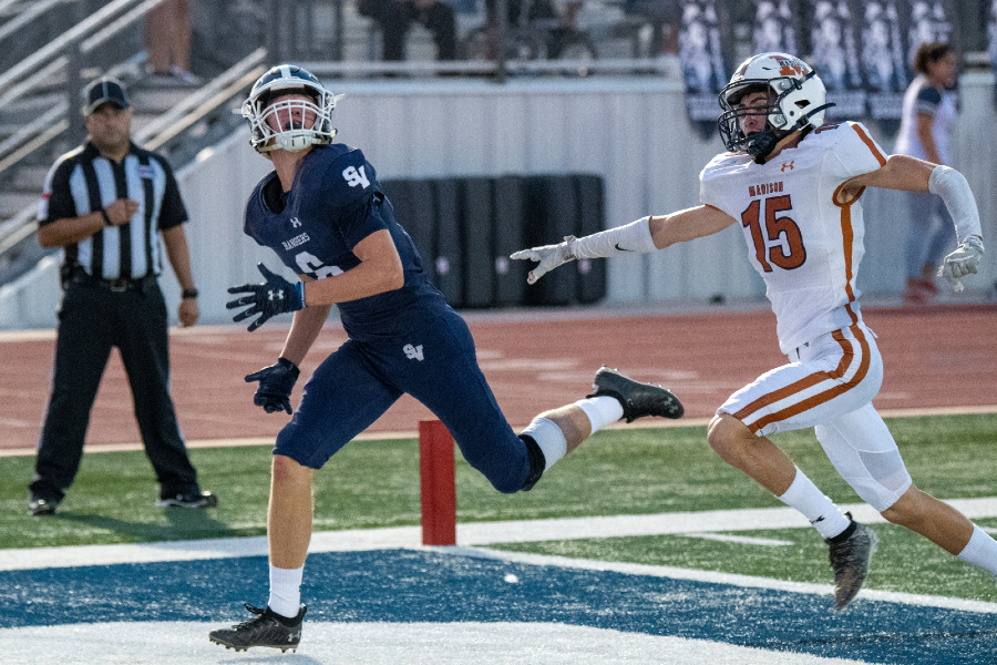 Zack McDonald tracks a deep ball from Chase Senelick on Sept. 3 against Madison. McDonald could play a key role on Friday, as the Rangers try to keep pace with El Paso Eastwood's high-octane offense.