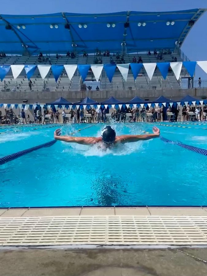 Carson Blair swims his 100 Meter Individual Medely at the UIL Pentathalon.