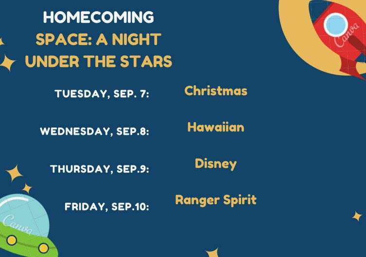 Listed above are the spirit days preceding September 11's homecoming dance.
