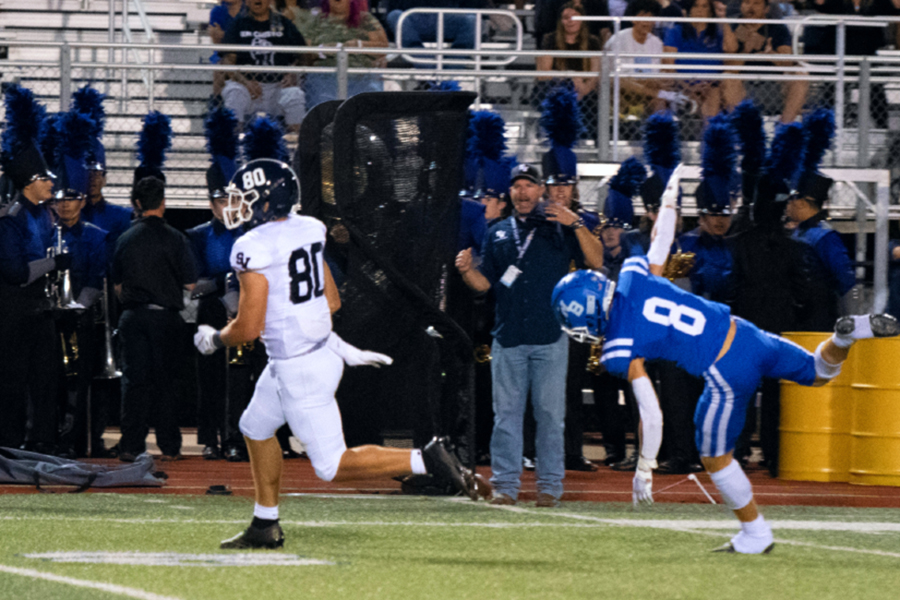 Behind the defense, Dylan Domel runs for a 57-yard gain against New Braunfels on Sept. 23. Domel caught three passes for 58 yards and two touchdowns on Friday against Clemens.

