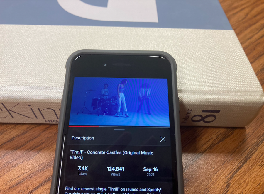 Relaxing to music during class, Lucian Steube-Lintner listens to Concrete Castle's song “Thrill.”
