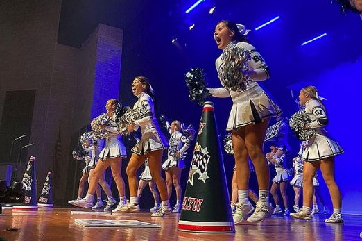 Ranger cheer perform at the Comal ISD Convocation.