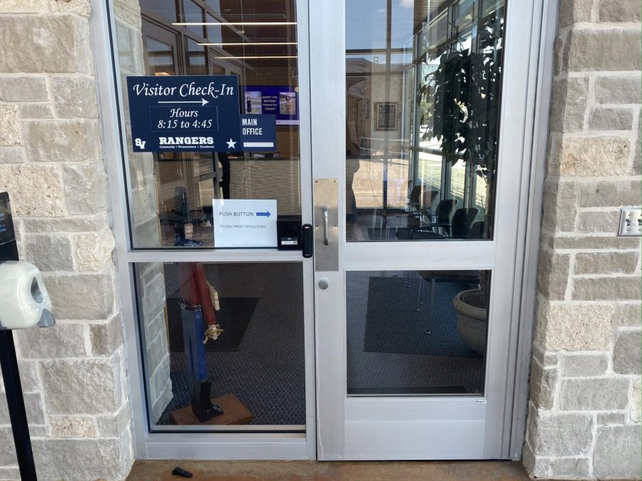 New buttons have been added to the front office doors to be let in.