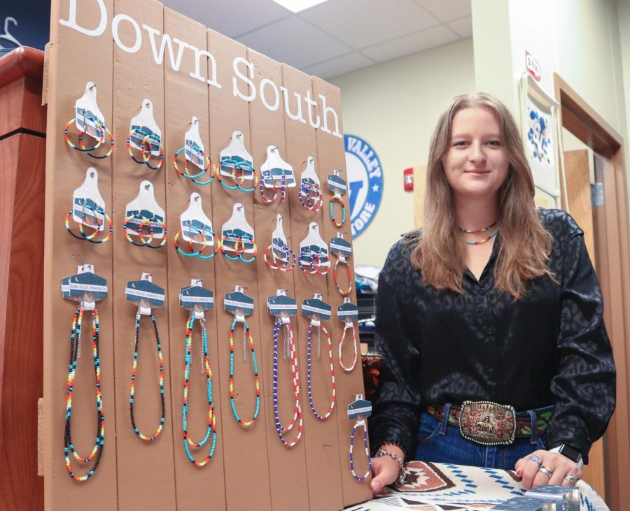 The display of Hayley Ferro's new jewelry line, Down South, is available in the student store.