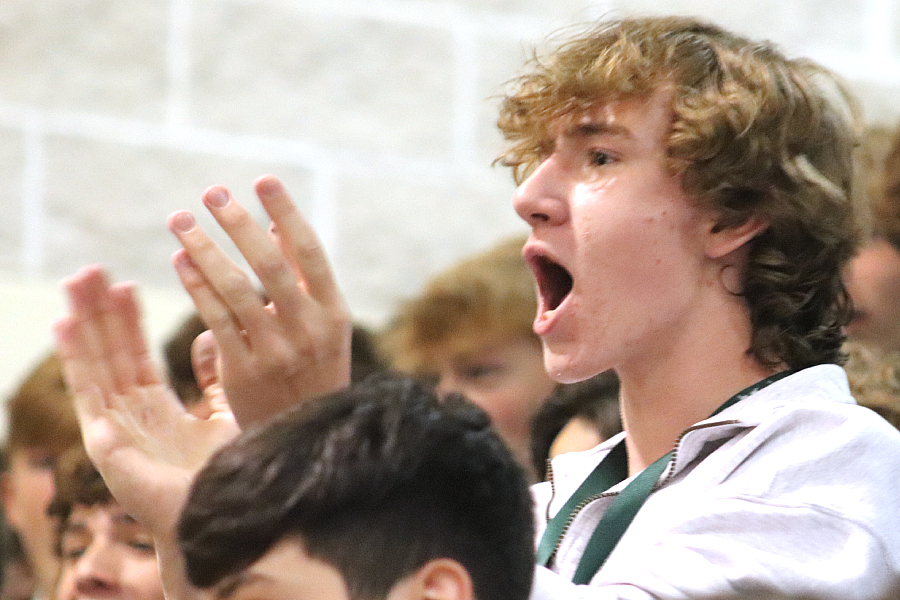 Sophomore Cody Crowe cheers on his school at last week's homecoming pep rally.