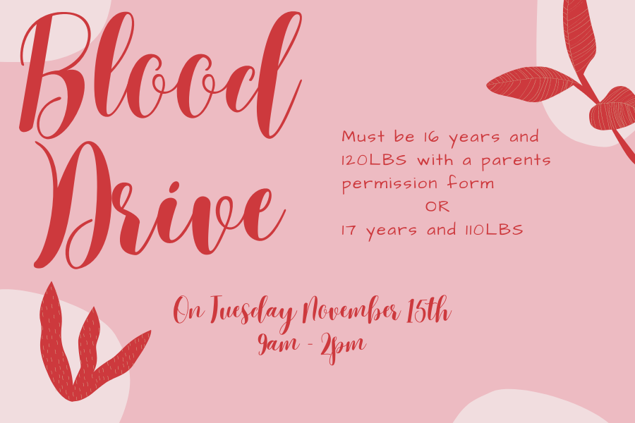 Parent Permission forms for blood drive are located in Rooms A128 and C102.