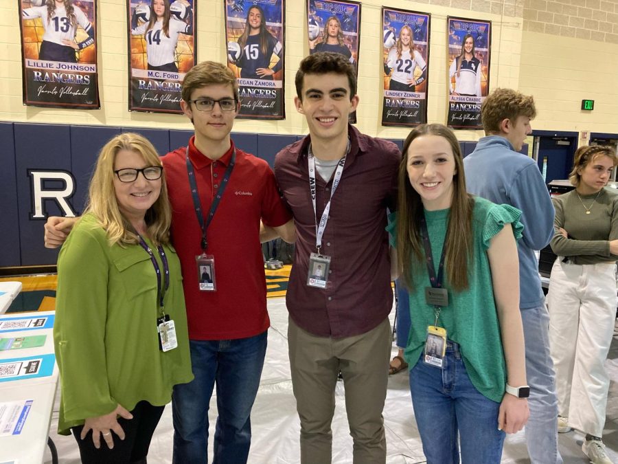 Dual Credit English instructor Verna Mann stands with her ambassadors: Daniel Freeman, Charles Hamilton and Adyson Sublett.