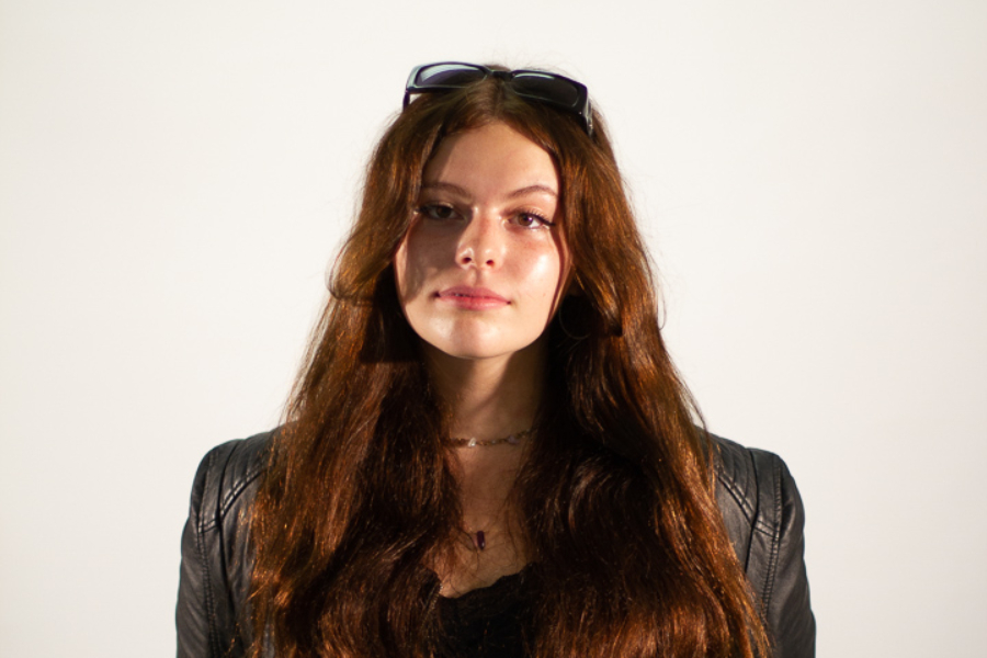 Freshman Olivia Kronowit poses for the fashion club's modeling shoot.