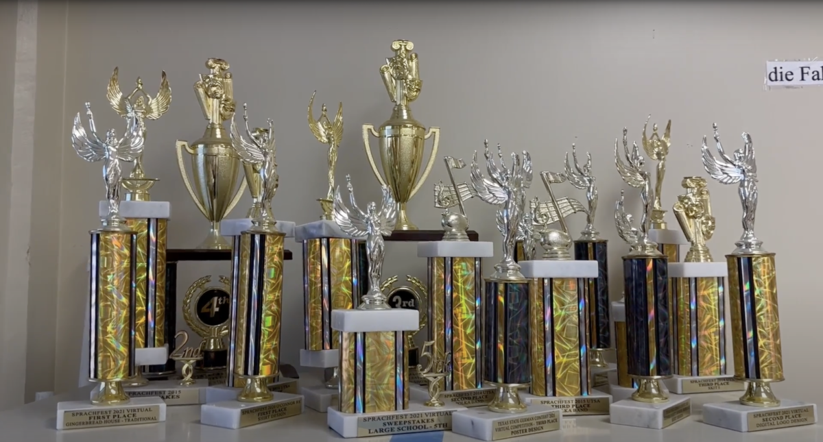 German students have collected a case full of UIL trophies over the past years. Participants currently prepare their entries for this year's competition.